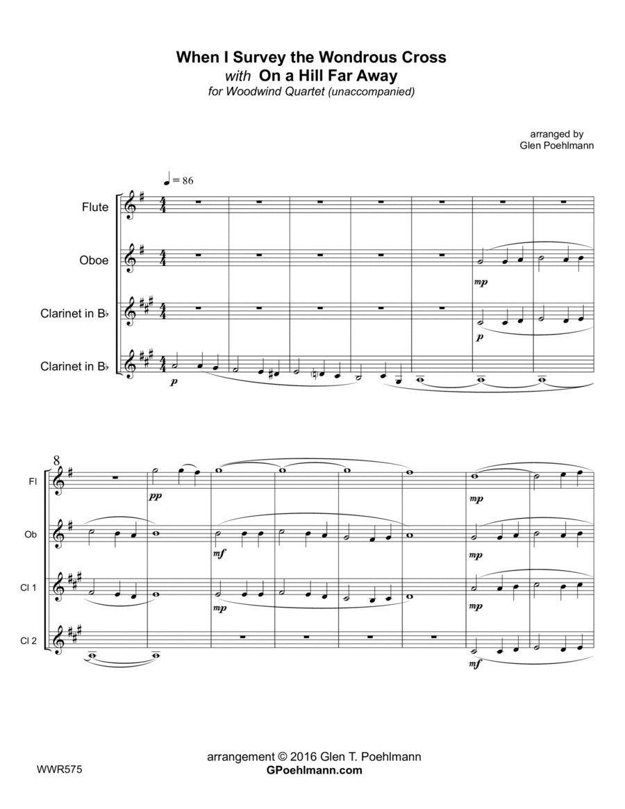 WHEN I SURVEY THE WONDROUS CROSS/THE OLD RUGGED CROSS - WOODWIND QUARTET (unaccompanied) (arr. Glen Poehlmann)
