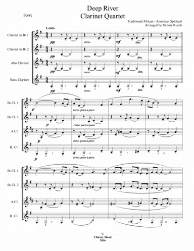 Deep River - Clarinet Quartet - Intermediate (arr. Dennis Ruello)