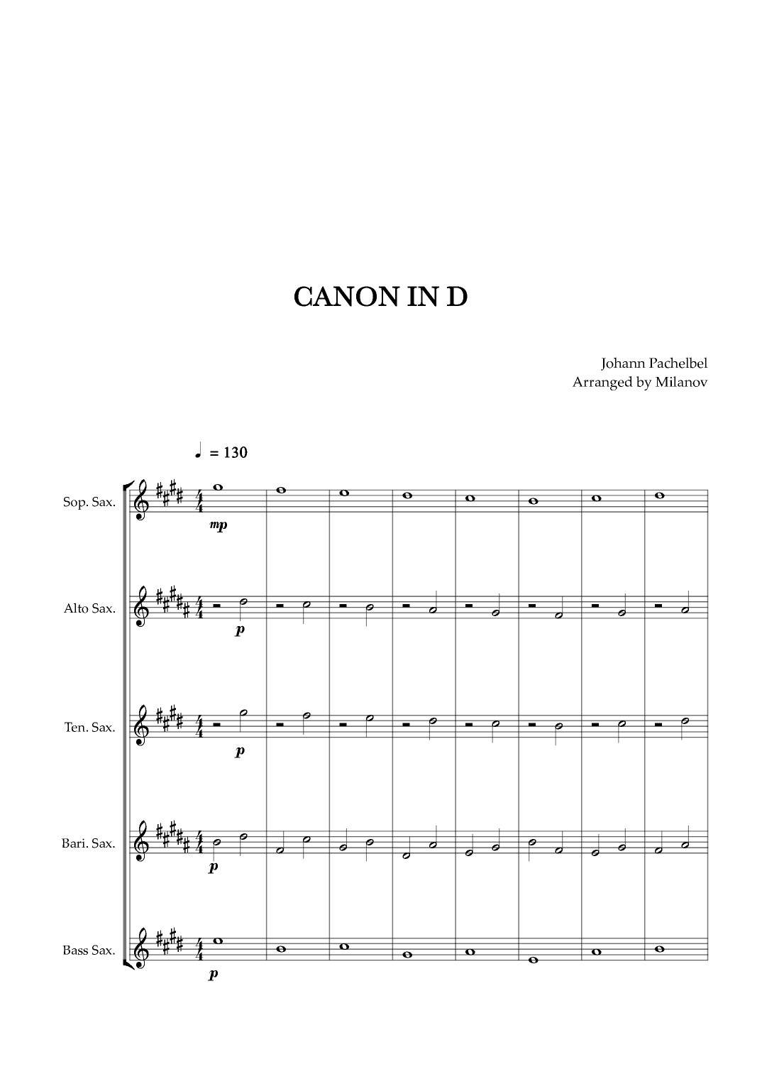 Canon in D | Pachelbel | Saxophone Quintet (arr. Milanov)