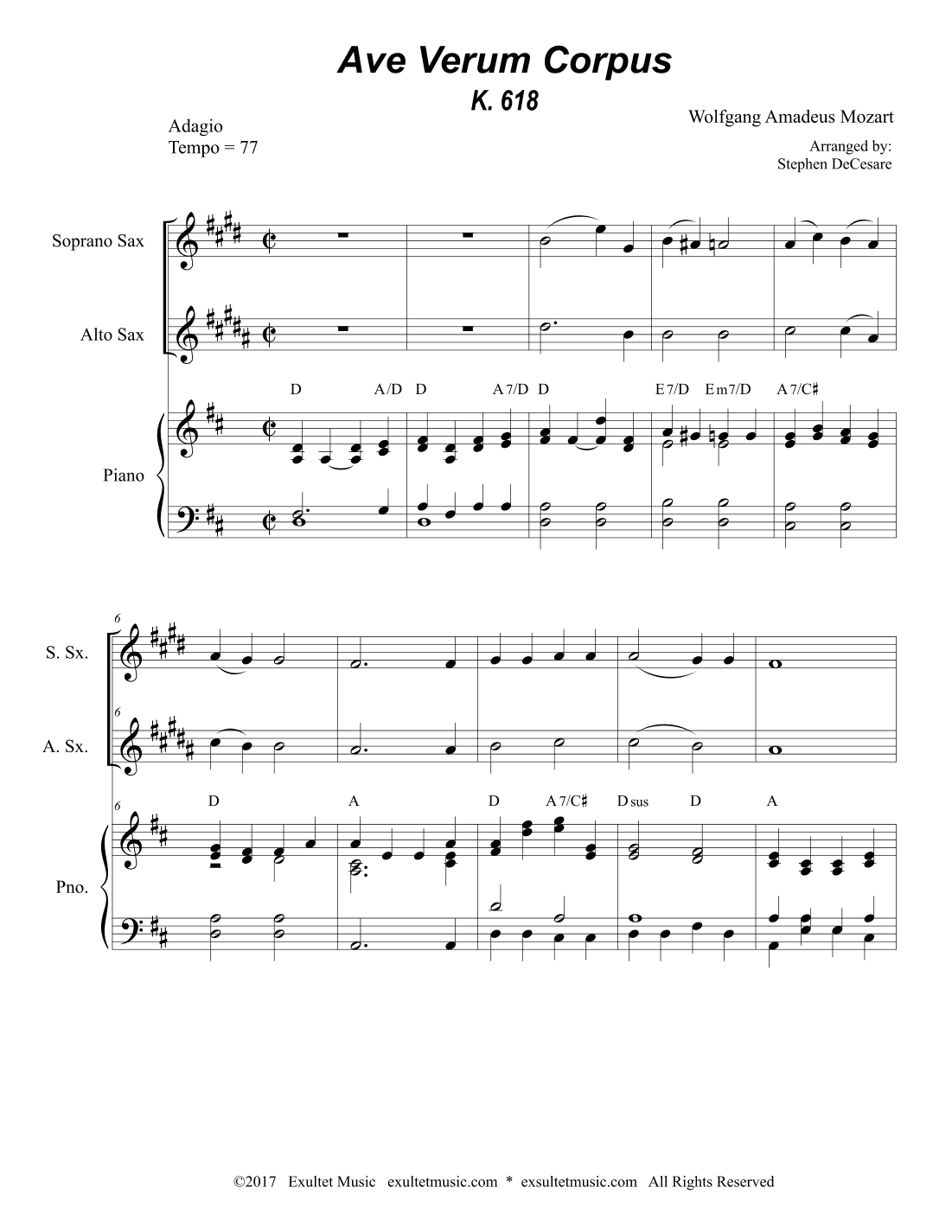 Ave Verum Corpus (Duet for Soprano and Alto Saxophone - Piano Accompaniment) (arr. Stephen DeCesare)