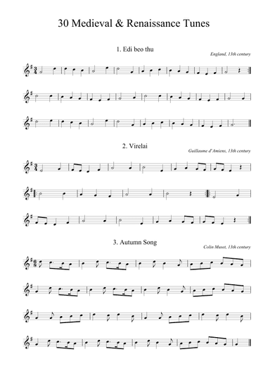 30 Medieval and Renaissance Dance Tunes (+guitar chords) (arr. K. Krantz)