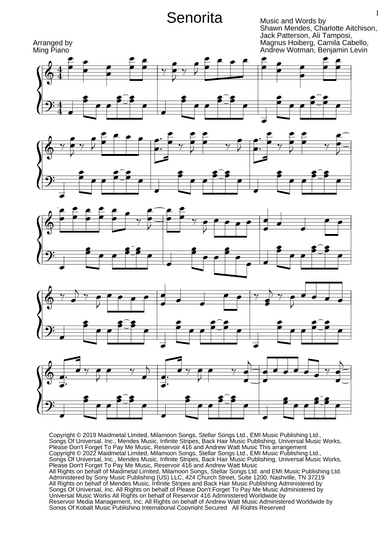Señorita (arr. Ming Piano)