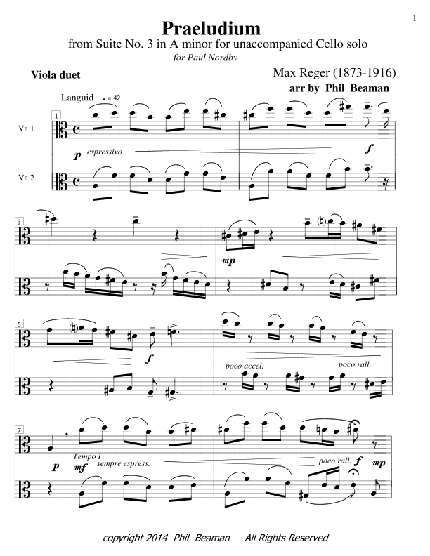 Praeludium - Reger- Viola duet (arr. Phil Beaman)