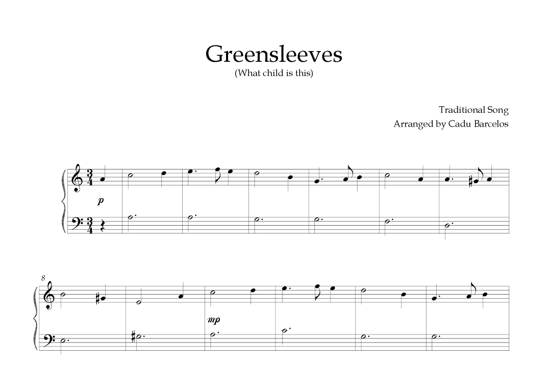 Greensleeves Begining Piano - A minor (arr. Cadu Barcelos)