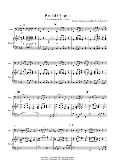 Here Comes The Bride for Tuba and Piano (arr. David Burndrett)