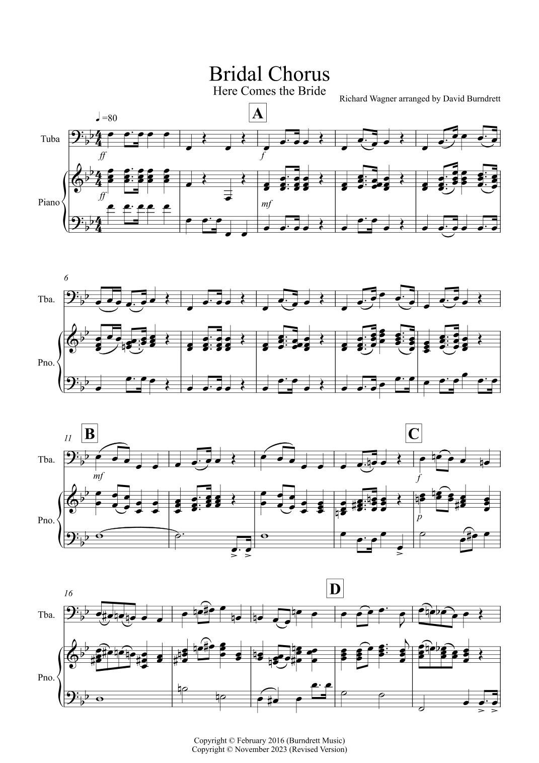 Here Comes The Bride for Tuba and Piano (arr. David Burndrett)