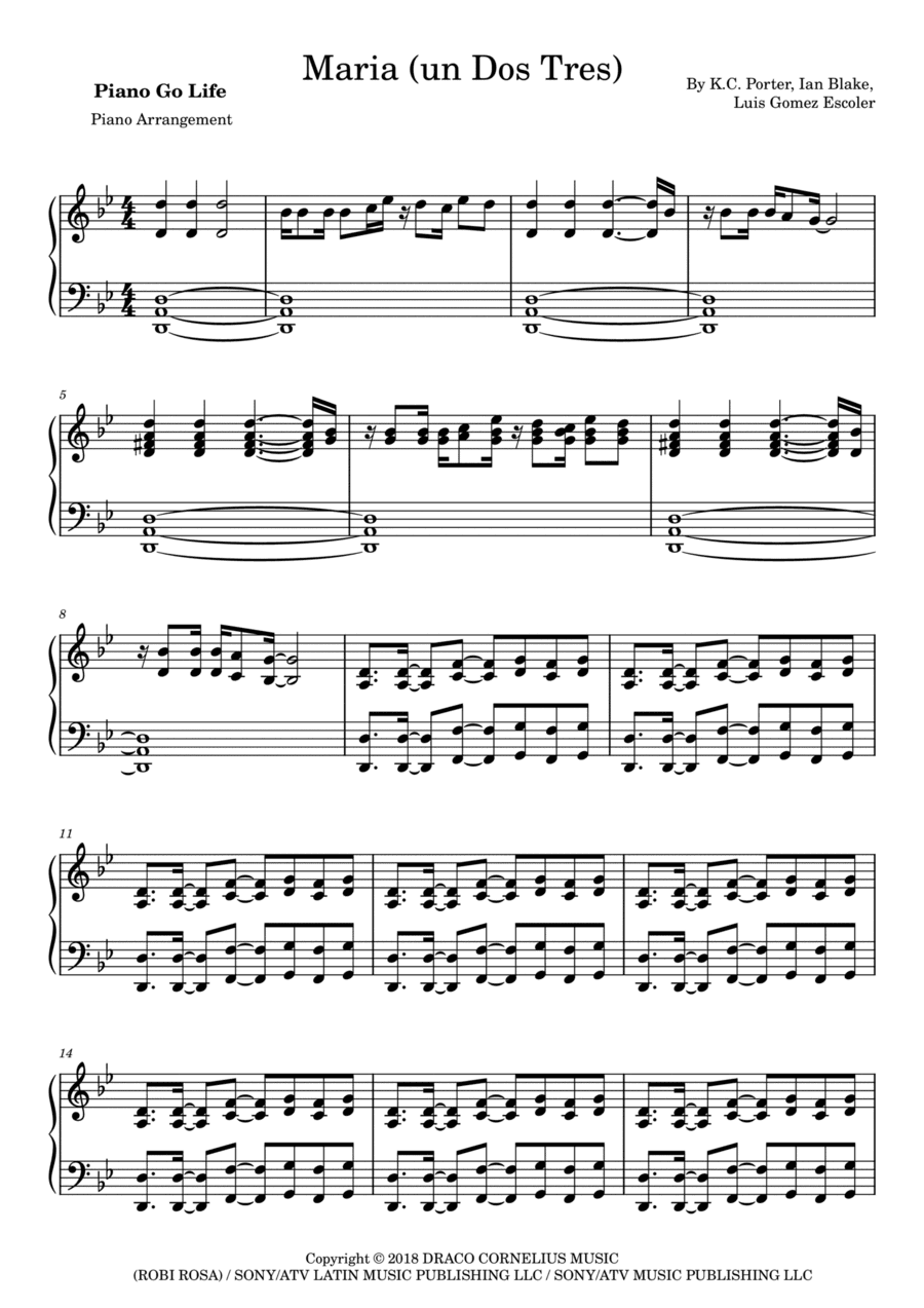 Maria (un Dos Tres) (arr. Piano Go Life)