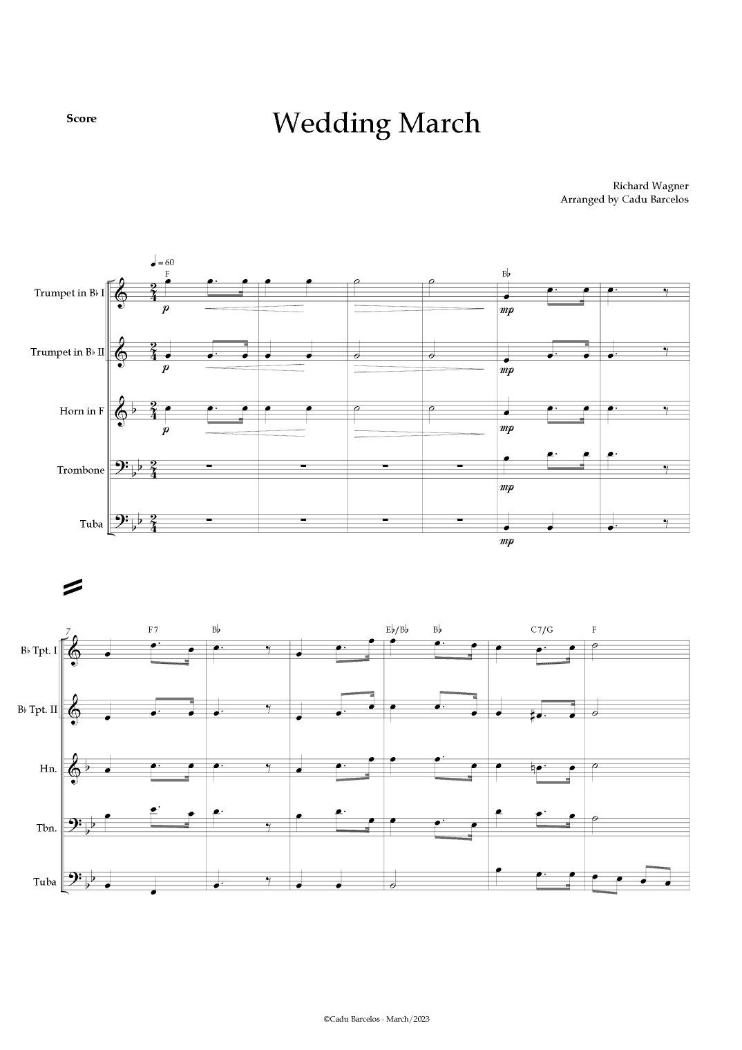 Wedding March (Wagner) Brass Quintet  chords (arr. Cadu Barcelos)