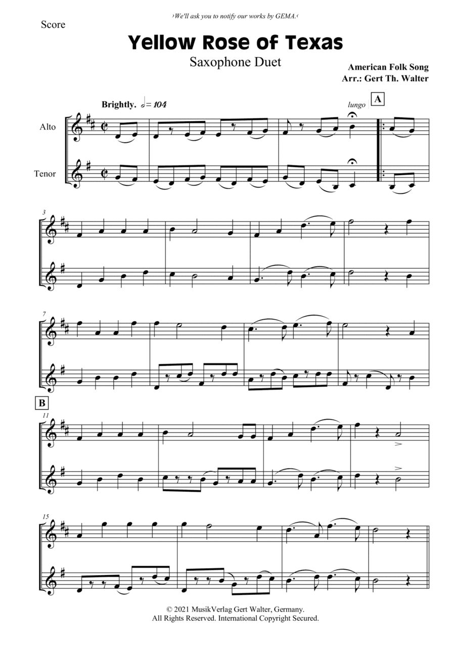 Yellow Rose of Texas (arr. Gert Th. Walter)