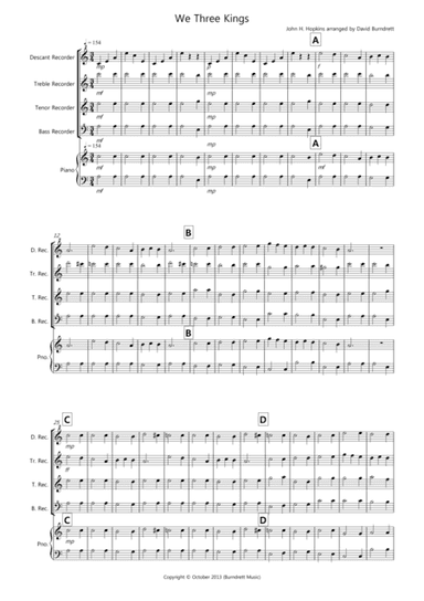 We Three Kings for Recorder Quartet (arr. David Burndrett)