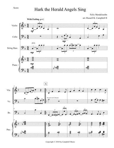 Hark the Herald Angels Sing (Violin, Piano, Bass with Optional Cello Part) (arr. Russell K. Campbell II)