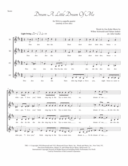 Dream A Little Dream Of Me (arr. Julie Gaulke)