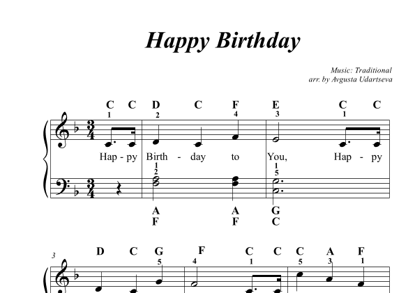 Happy Birthday Treble and Bass Clef with Letters (arr. Avgusta Udartseva)