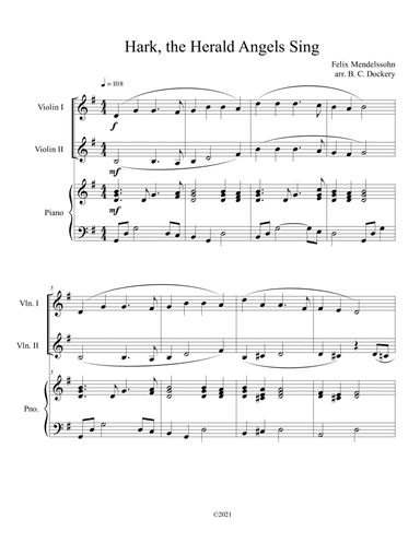 Hark, the Herald Angels Sing (Violin Duet with Piano Accompaniment) (arr. B. C. Dockery)