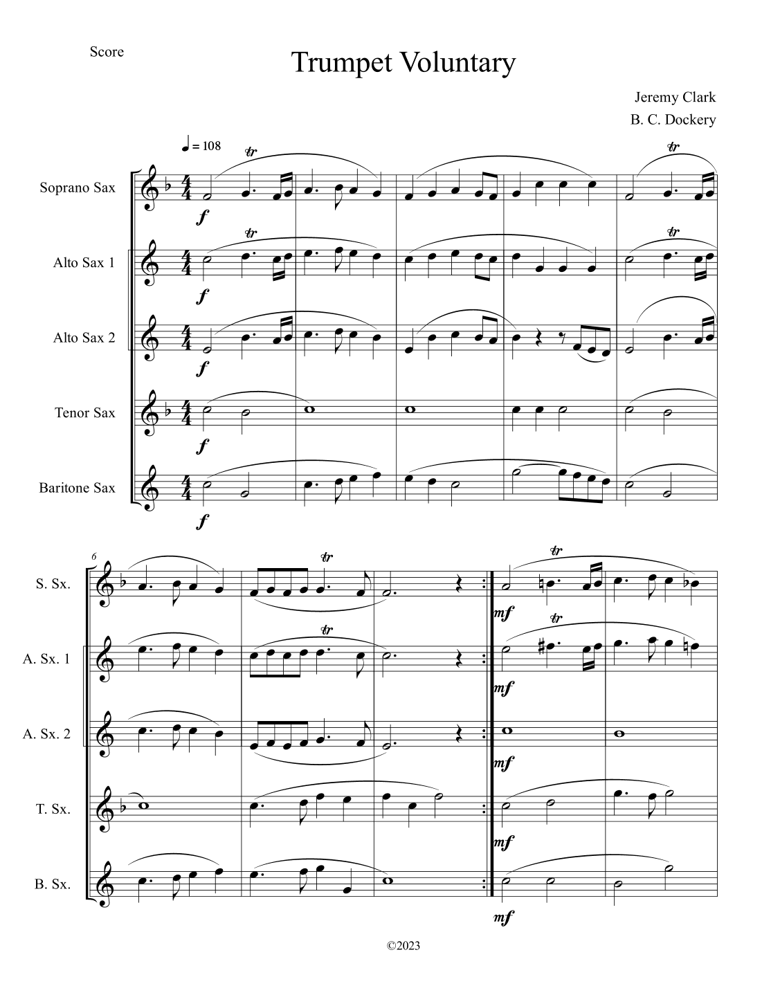 Trumpet Voluntary (Saxophone Quintet) (arr. B. C. Dockery)
