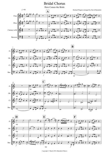 Bridal Chorus "Here Comes The Bride" for Wind Quartet (arr. David Burndrett)