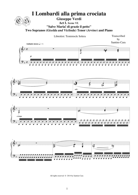 Verdi "I Lombardi alla prima Crociata" (Act1-VI) Salve Maria...Two sopranos, Tenor and piano (arr. Santino Cara)