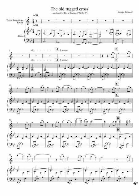 The old rugged cross (piano & tenor sax) - EASY (arr. David Kocijan)