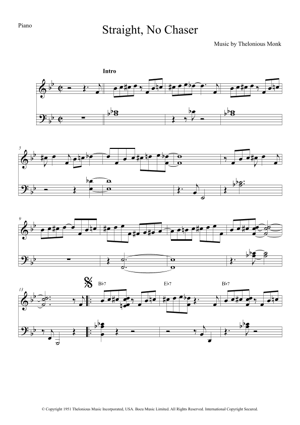 Straight No Chaser (arr. The Sheet Music Library)