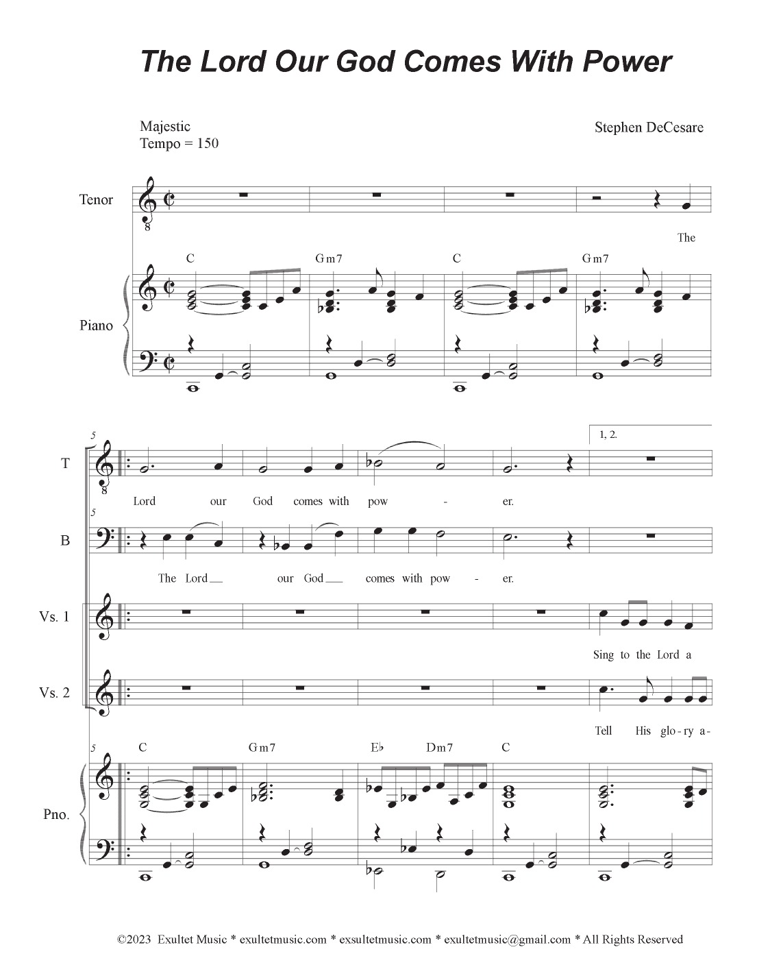The Lord Our God Comes With Power (Duet for Tenor and Bass solo)
