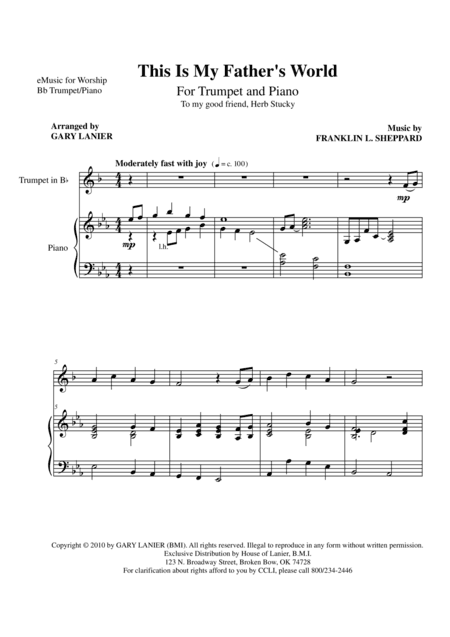 This Is My Father's World (Trp Pn Parts) (arr. Gary Lanier)