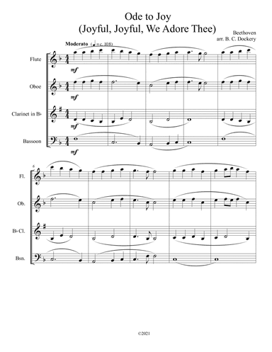 Ode to Joy (Joyful, Joyful, We Adore Thee) for Woodwind Quartet (arr. B. C. Dockery)