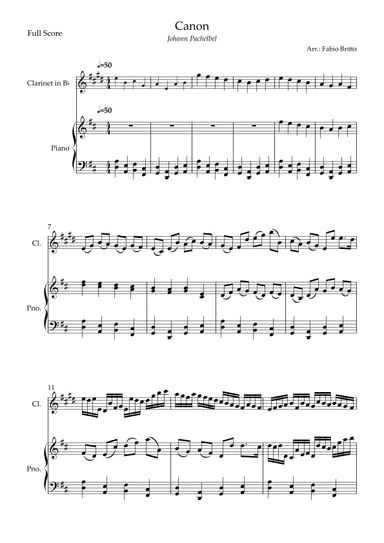 Canon - Johann Pachelbel (Wedding/Reduced Version) for Clarinet in Bb Solo and Piano Accompaniment (arr. Fabio Britto)