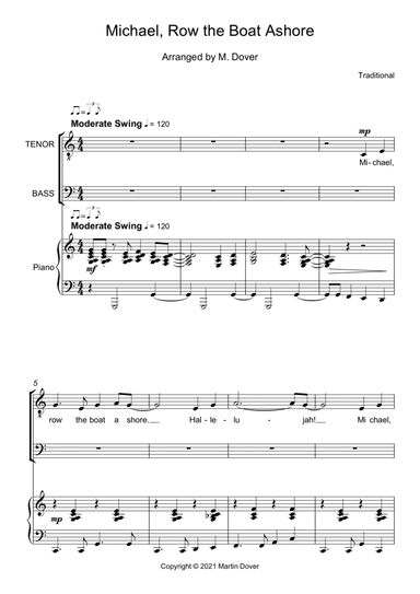 Michael, Row the Boat Ashore - Two Part Choir - TB - Lower Voices (arr. Martin Dover)