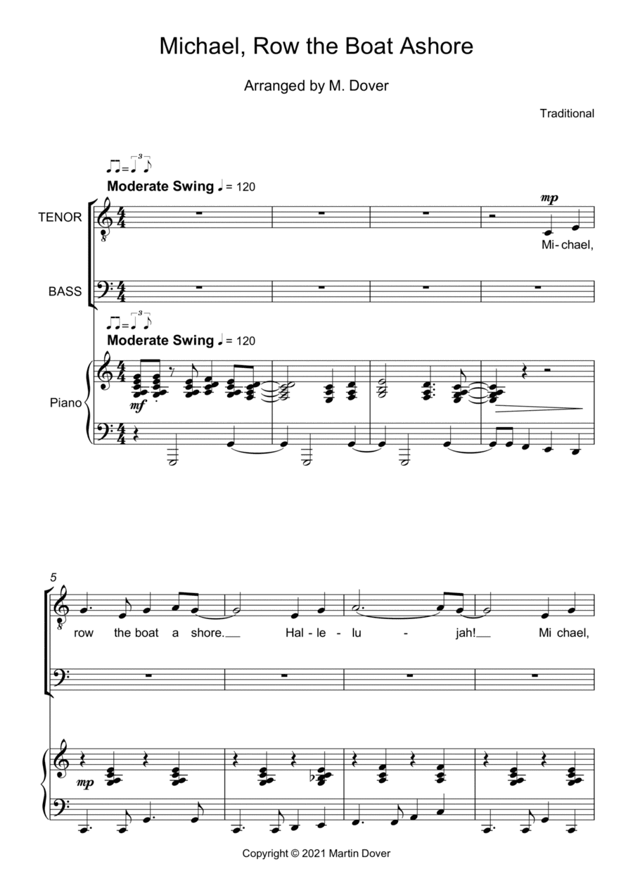 Michael, Row the Boat Ashore - Two Part Choir - TB - Lower Voices (arr. Martin Dover)