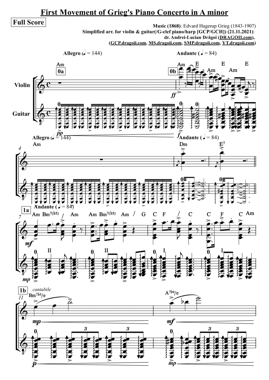 Grieg (Edvard) - First Movement of Grieg's Piano Concerto in A minor - simplified arr. for violin & (arr. Andrei-Lucian Dragoi)