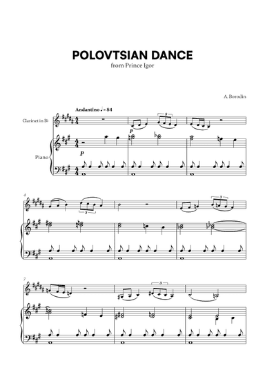 Polovtsian Dance (from Prince Igor) (for Clarinet and Piano) (arr. Cadenza Editions)