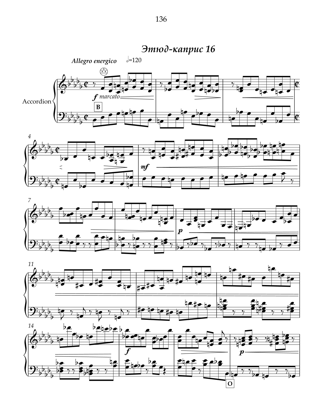 Etude-caprice #16 for free bass button accordion.