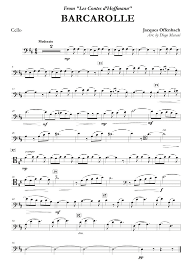 Offenbach's Barcarolle for Cello and Piano (arr. Diego Marani)