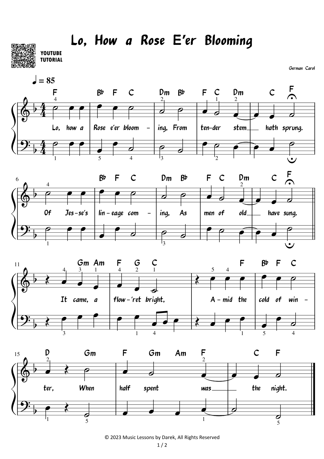 Lo, How a Rose E’er Blooming - Christmas Carol [EASY PIANO] (arr. Darek)