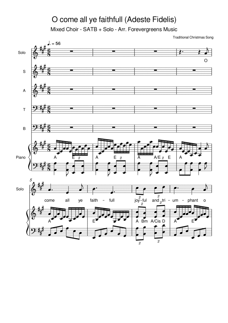 O come all ye faithfull (Adeste Fidelis) - Christmas Song - Arr. Forevergreens Music for SATB Choir (arr. Paul Brandsma)