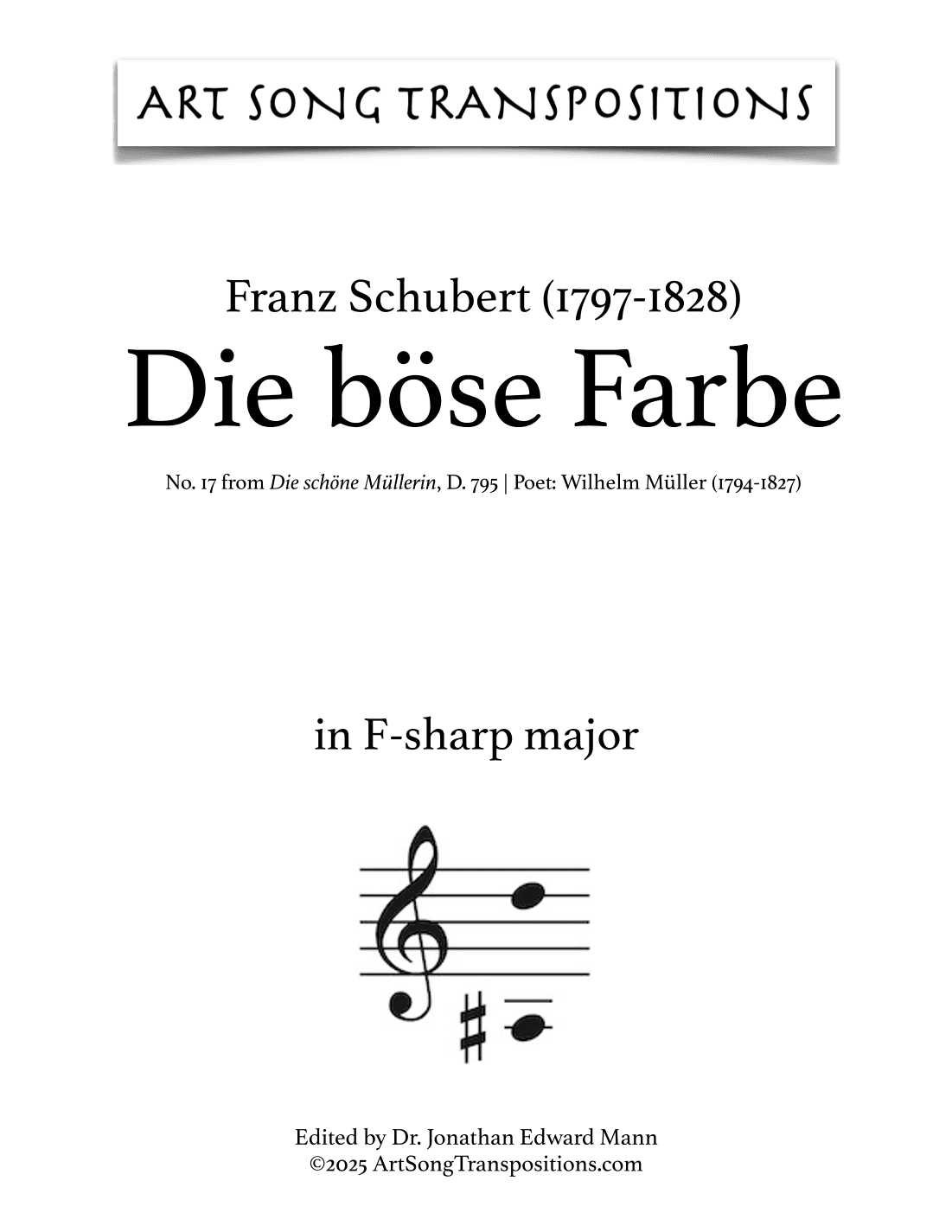 SCHUBERT: Die böse Farbe, D. 795 no. 17 (transposed to F-sharp major) (arr. ArtSongTranspositions.com)