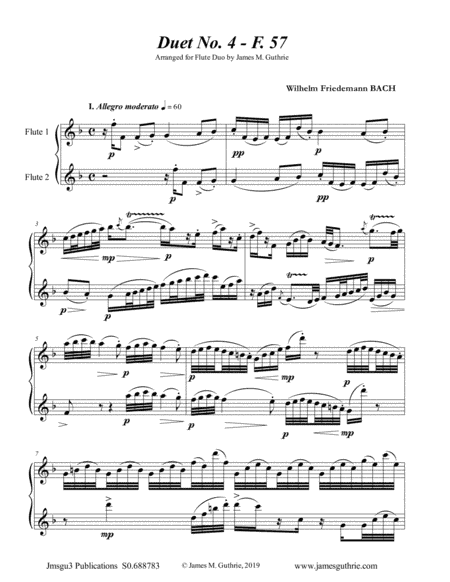 WF Bach: Duet No. 4 for Flute Duo (arr. James M. Guthrie, ASCAP)