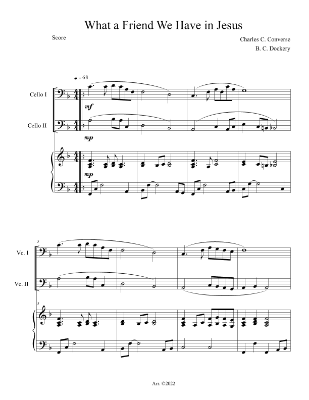 What a Friend We Have in Jesus (Cello Duet with Piano Accompaniment) (arr. B. C. Dockery)