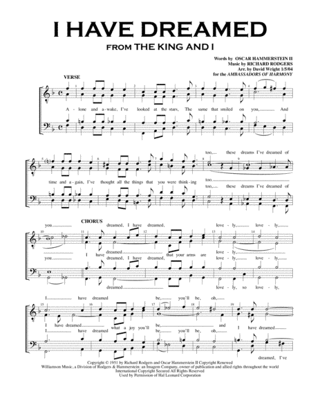 I Have Dreamed (arr. David Wright)
