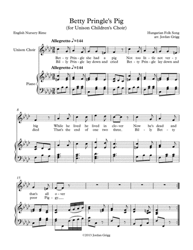 Betty Pringle's Pig (for Unison Children's Choir) (arr. Jordan Grigg)