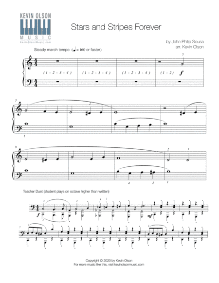 Stars and Stripes Forever (Elementary Piano Duet) (arr. Kevin Olson)