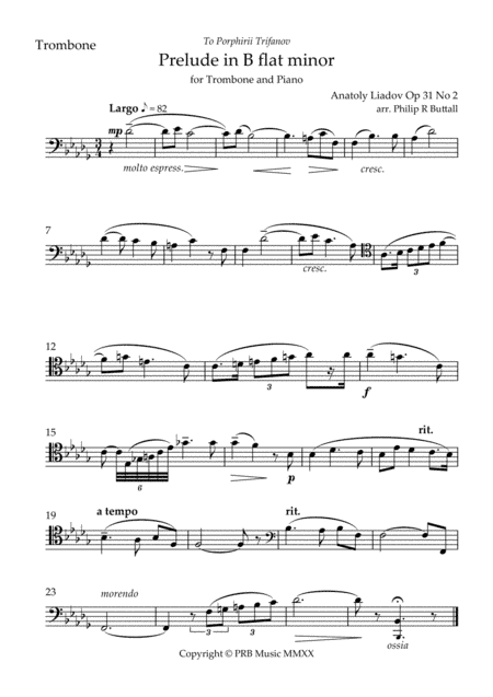 Prelude in B flat minor (Lyadov) - [Trombone] (arr. Philip R Buttall)