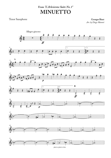 Minuetto from "L'Arlesienne Suite No. 1" for Saxophone Quartet (arr. Diego Marani)