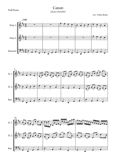 Canon - Johann Pachelbel (Wedding/Reduced Version) for Woodwind Trio (arr. Fabio Britto)