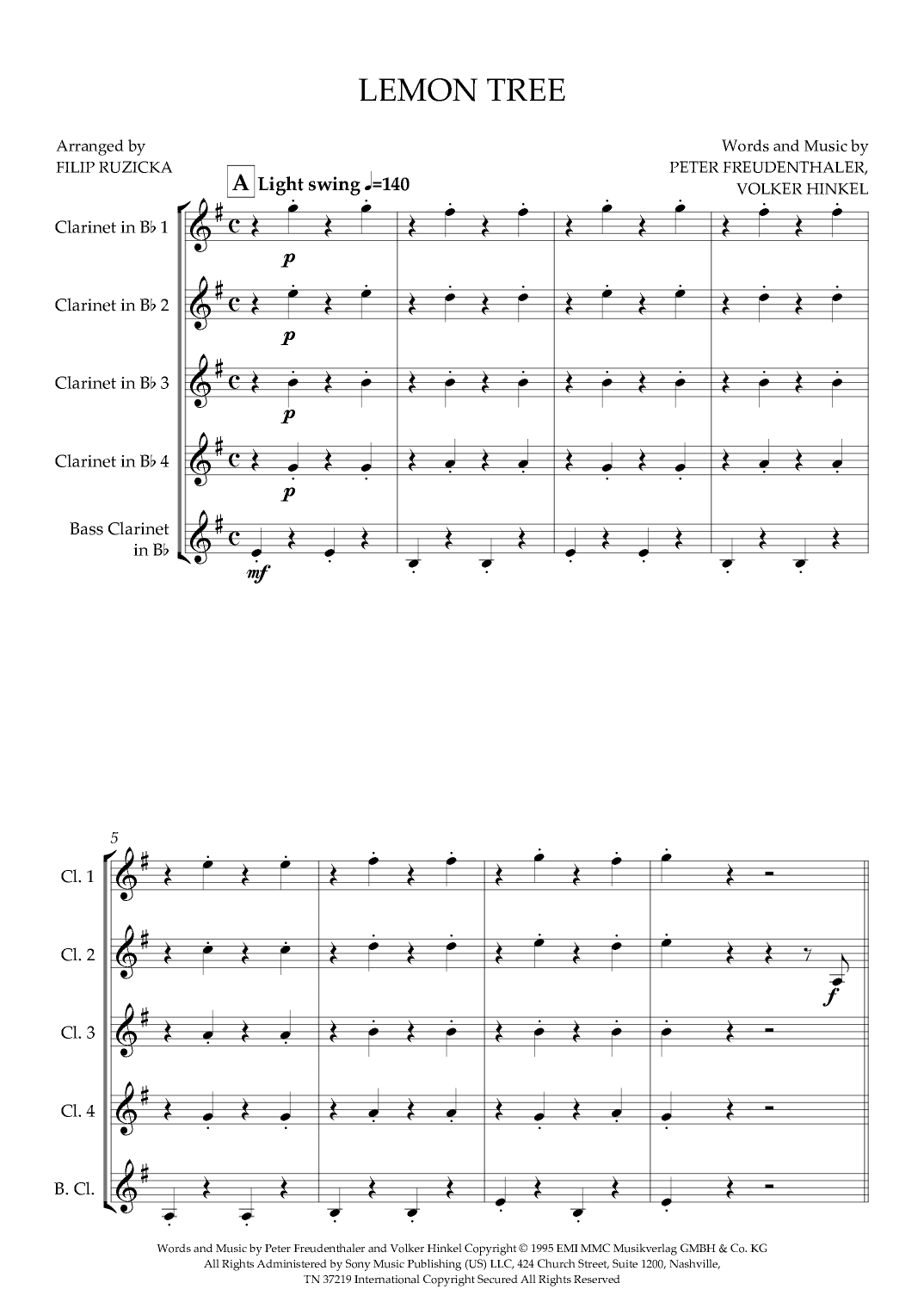Lemon Tree (arr. Filip Růžička)