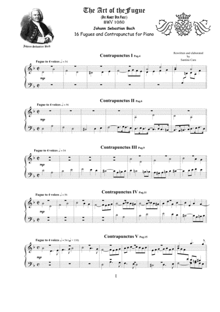 Bach - The Art of Fugue (Die Kunst der Fuge) and contrapunctus BWV 1080 - 16 Fugues for piano (arr. Santino Cara)