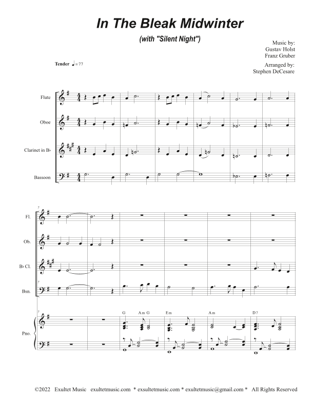 In The Bleak Midwinter (with "Silent Night") (Woodwind Quartet and Piano) (arr. Stephen DeCesare)