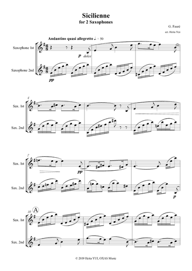 Sicilienne for 2 Saxophones (arr. Heita Yui)