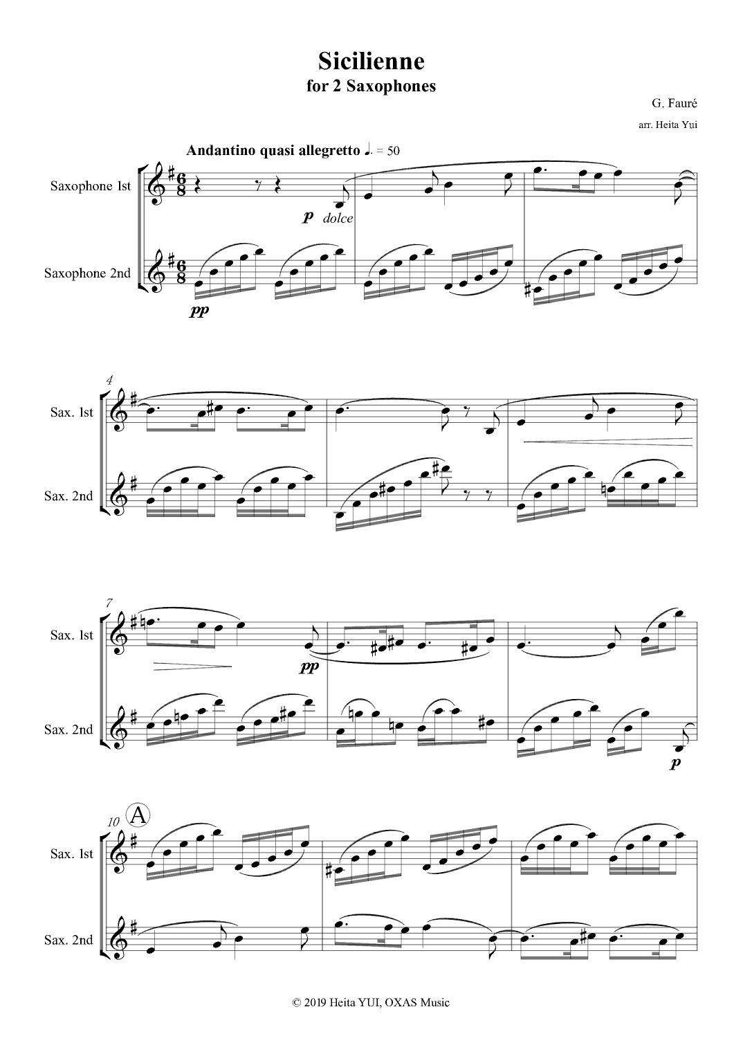 Sicilienne for 2 Saxophones (arr. Heita Yui)