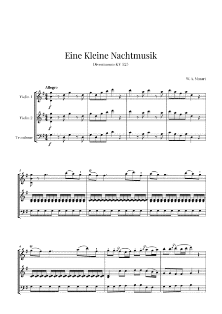 Eine Kleine Nachtmusik for 2 Violins and Trombone (arr. Cadenza Editions)